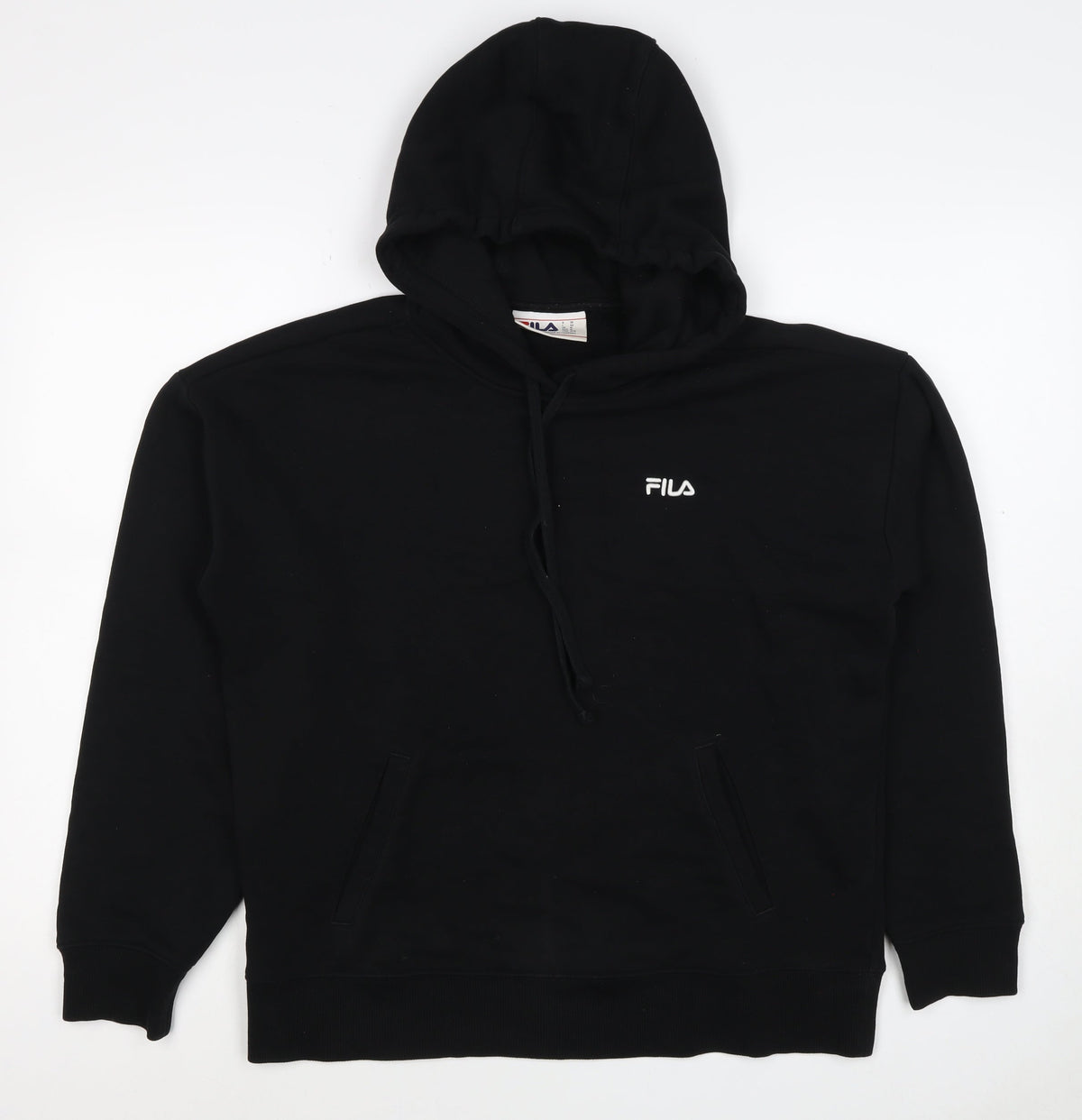 FILA Women’s Black M Logo Pullover Hooded Sweatshirt Pockets