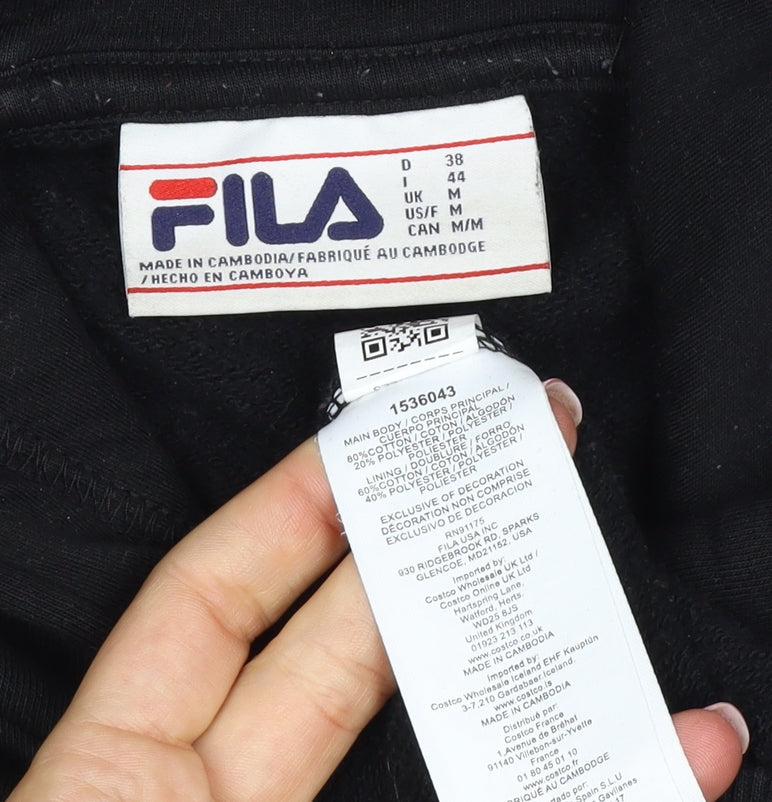 FILA Women’s Black M Logo Pullover Hooded Sweatshirt Pockets