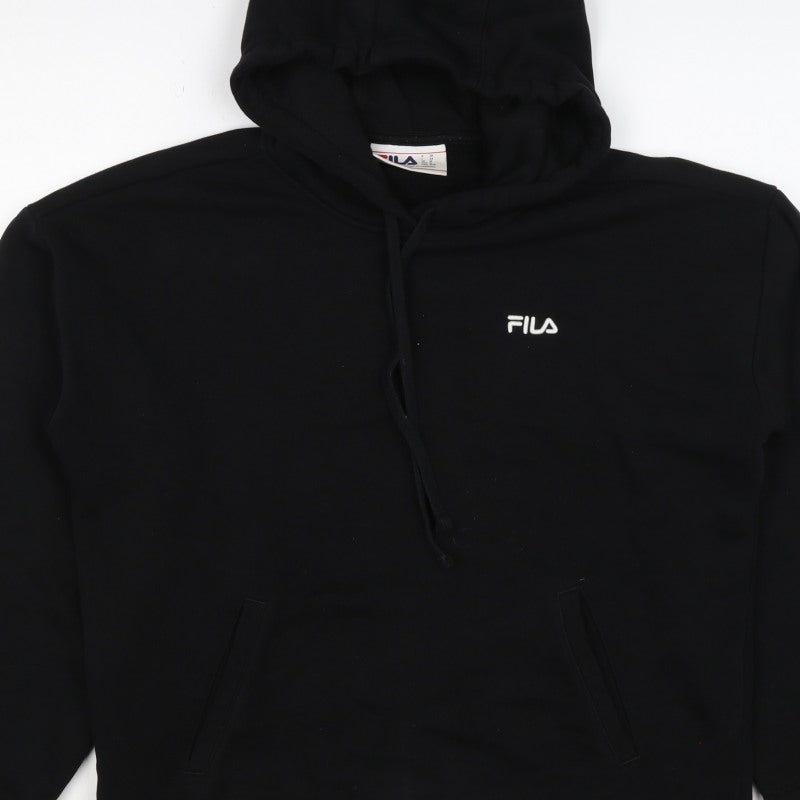 FILA Women’s Black M Logo Pullover Hooded Sweatshirt Pockets