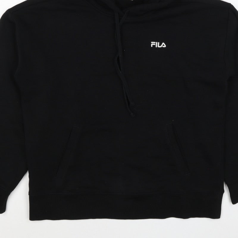 FILA Women’s Black M Logo Pullover Hooded Sweatshirt Pockets