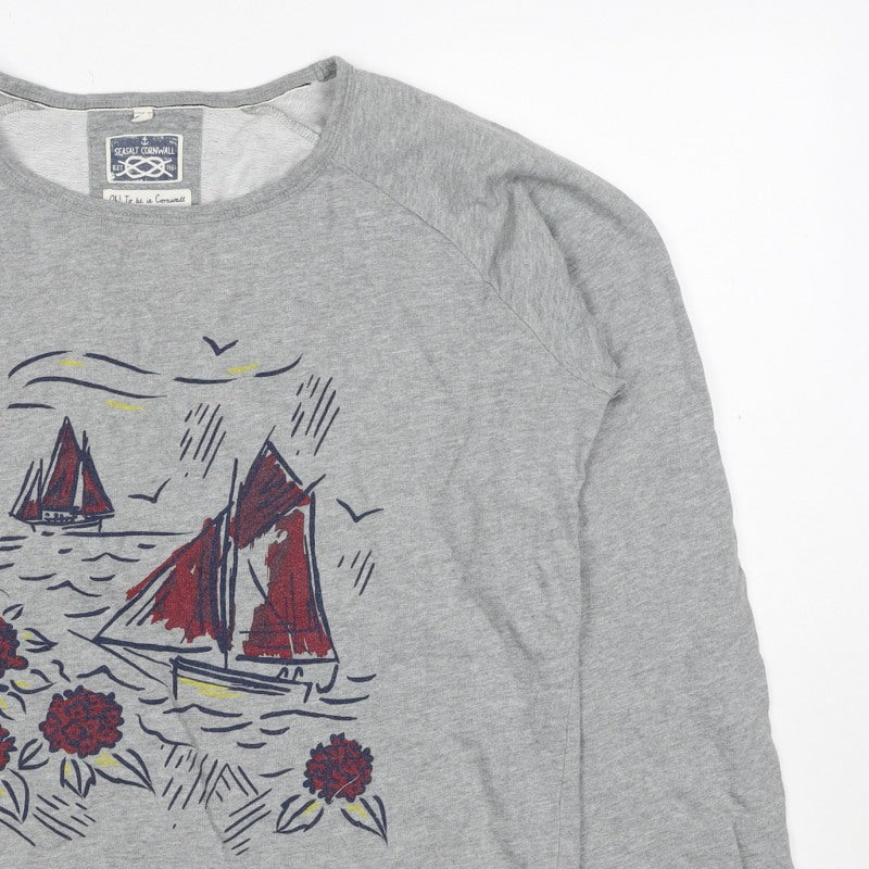 Seasalt Cornwall Women Grey UK 14 Pullover Sweatshirt Nautical Print