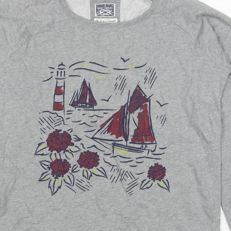 Seasalt Cornwall Women Grey UK 14 Pullover Sweatshirt Nautical Print