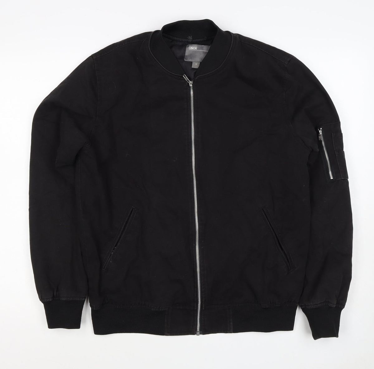 ASOS Men’s Black M Cotton Bomber Jacket Full Zip Lined