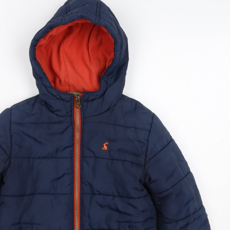 Joules Boys Blue 4 Years Hooded Puffer Jacket Orange Fleece Lining