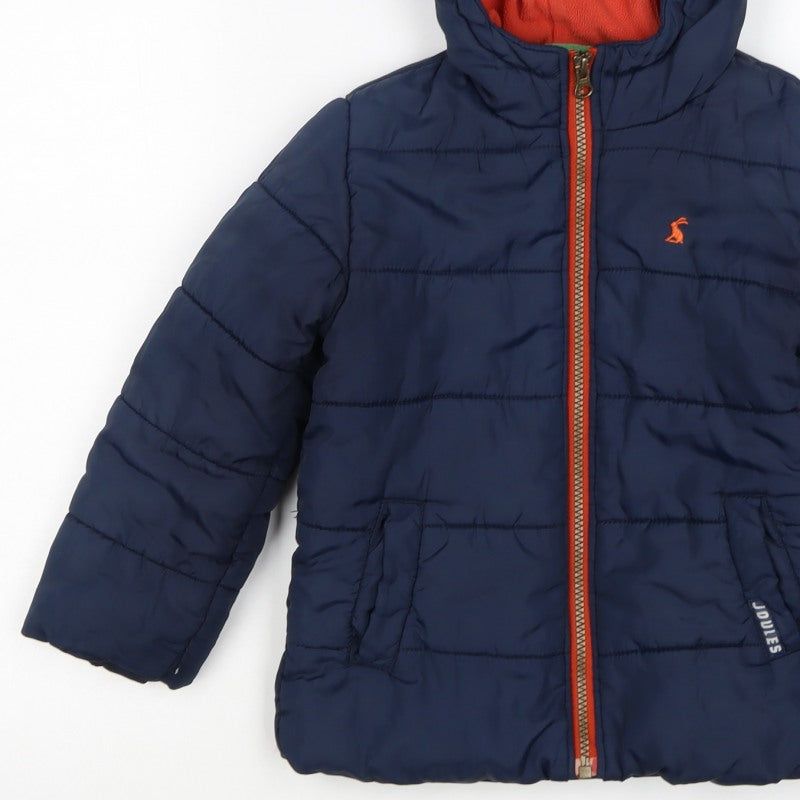 Joules Boys Blue 4 Years Hooded Puffer Jacket Orange Fleece Lining