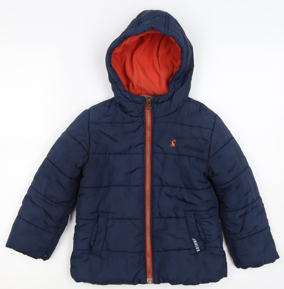 Joules Boys Blue 4 Years Hooded Puffer Jacket Orange Fleece Lining