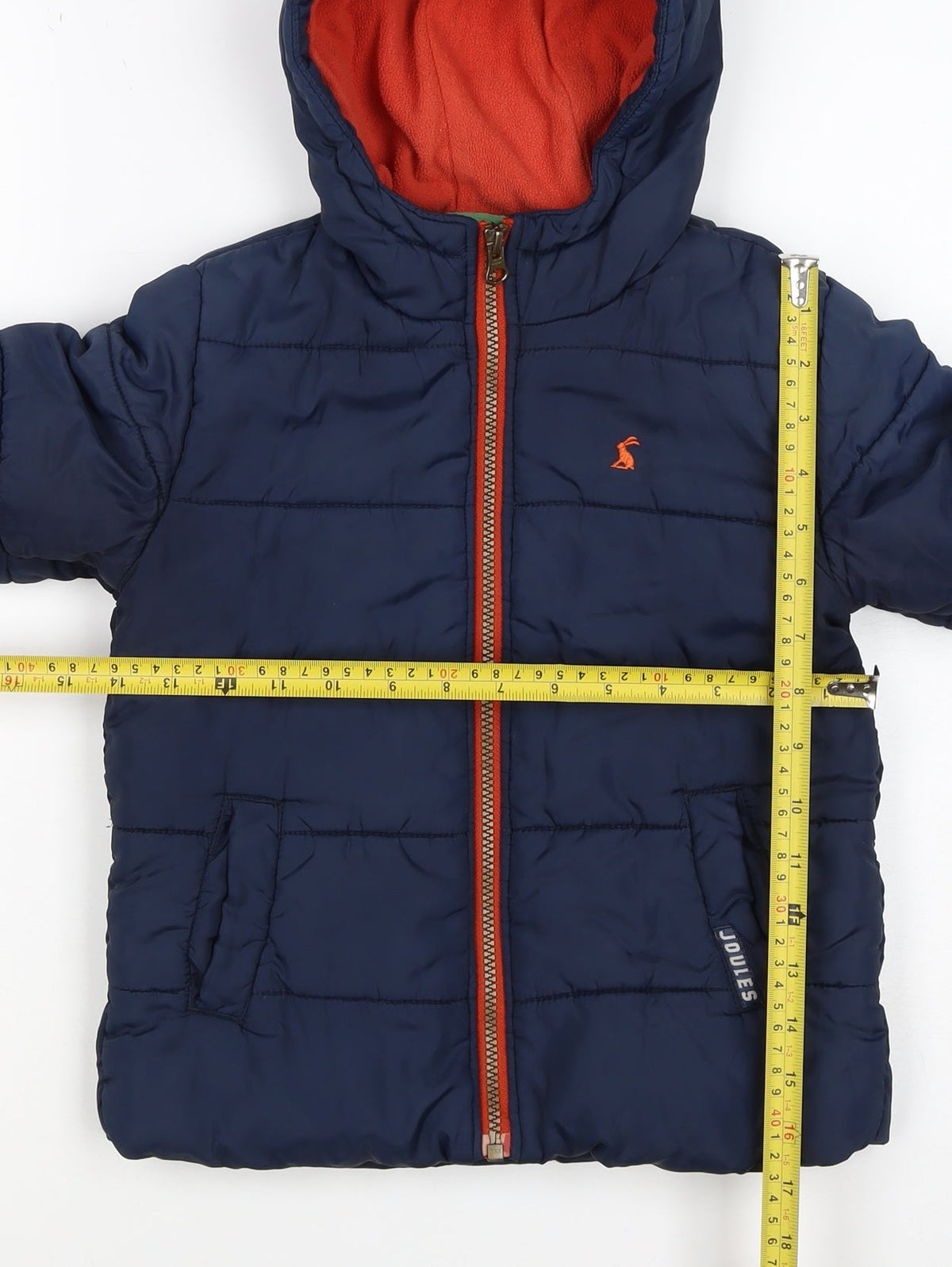 Joules Boys Blue 4 Years Hooded Puffer Jacket Orange Fleece Lining