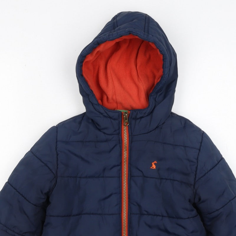 Joules Boys Blue 4 Years Hooded Puffer Jacket Orange Fleece Lining