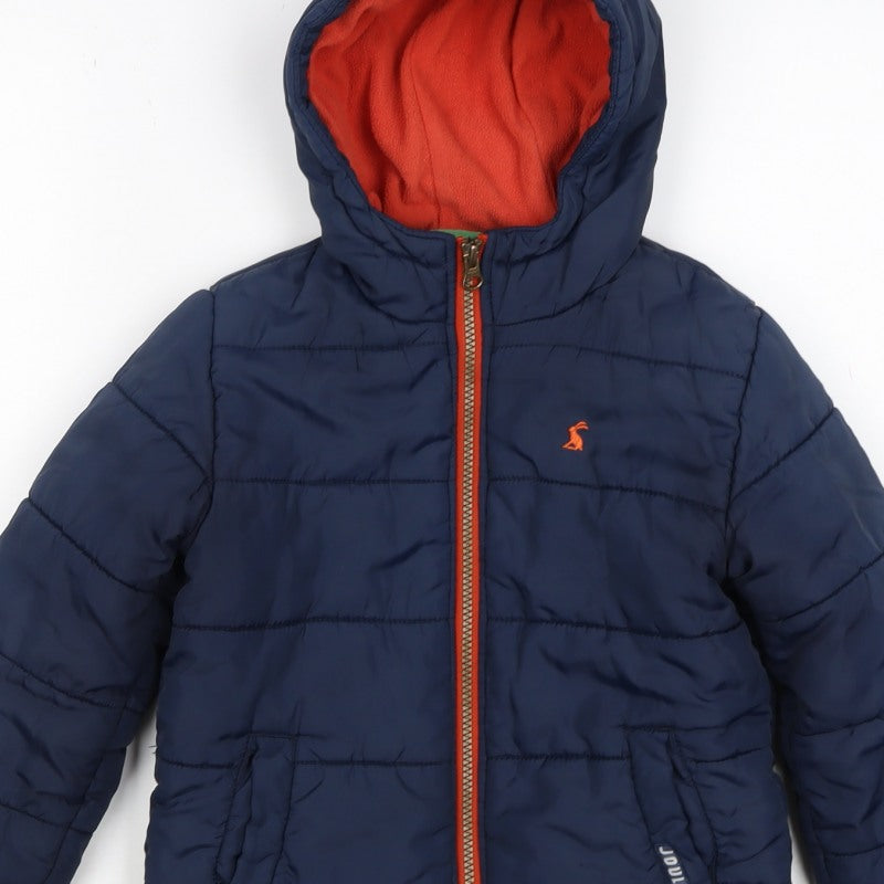 Joules Boys Blue 4 Years Hooded Puffer Jacket Orange Fleece Lining