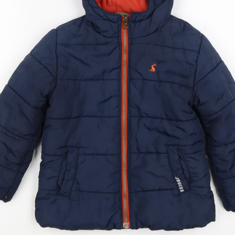 Joules Boys Blue 4 Years Hooded Puffer Jacket Orange Fleece Lining