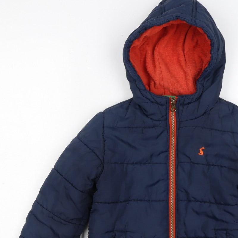 Joules Boys Blue 4 Years Hooded Puffer Jacket Orange Fleece Lining
