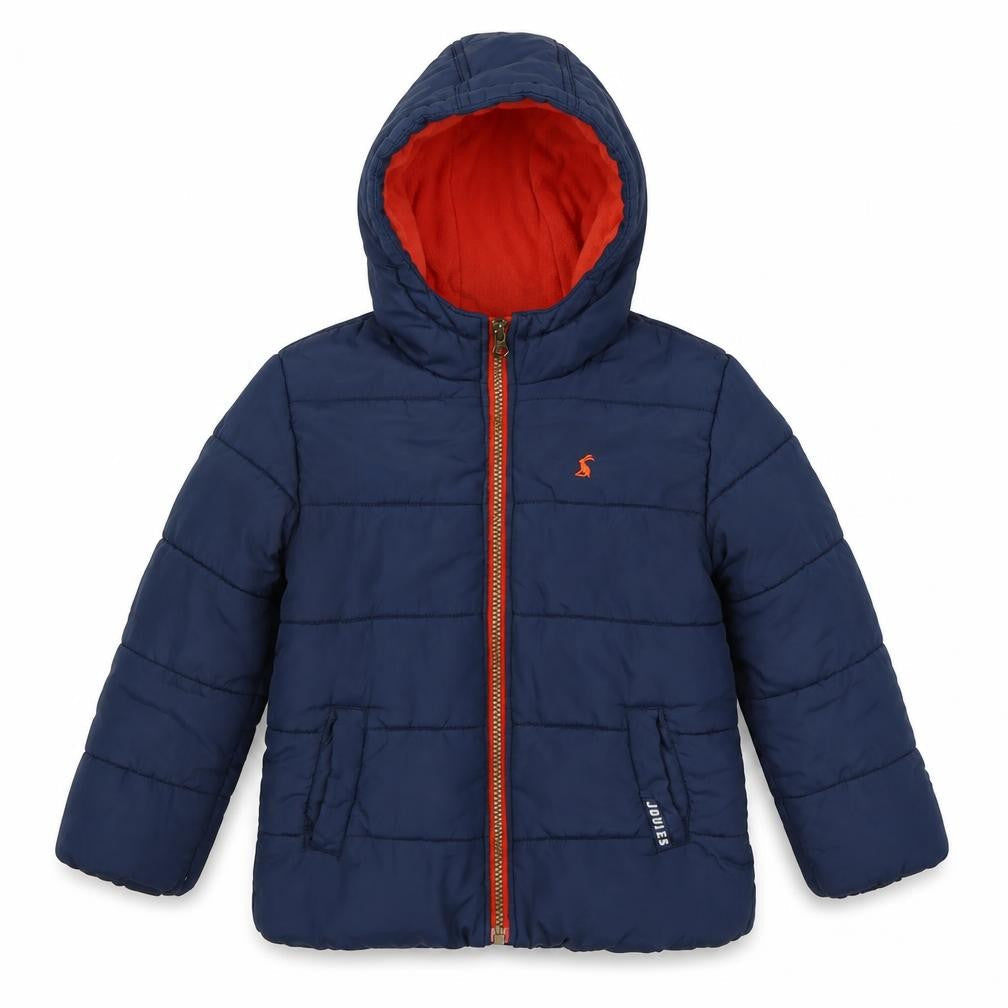 Joules Boys Blue 4 Years Hooded Puffer Jacket Orange Fleece Lining