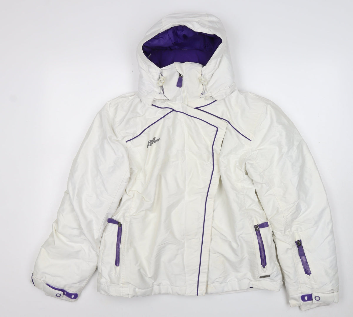 No Fear Women’s White Purple Ski Jacket Hooded Padded UK 10
