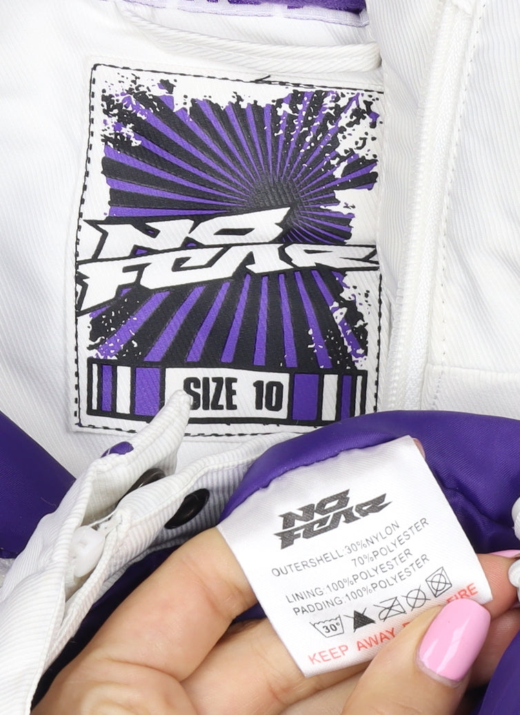 No Fear Women’s White Purple Ski Jacket Hooded Padded UK 10