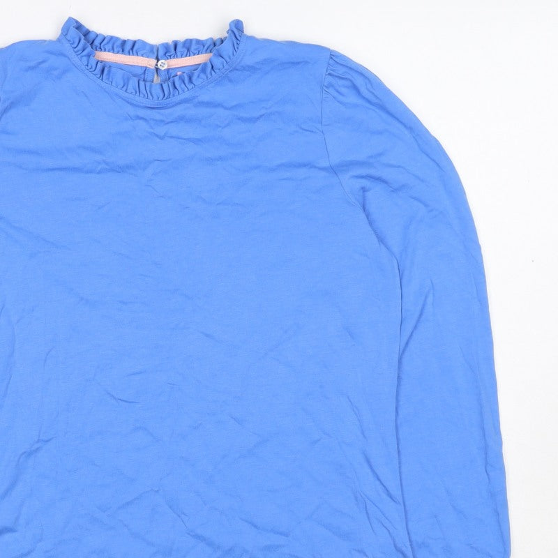 Boden Women Blue UK 14 Ruffle Neck Long Sleeve Jersey T-Shirt