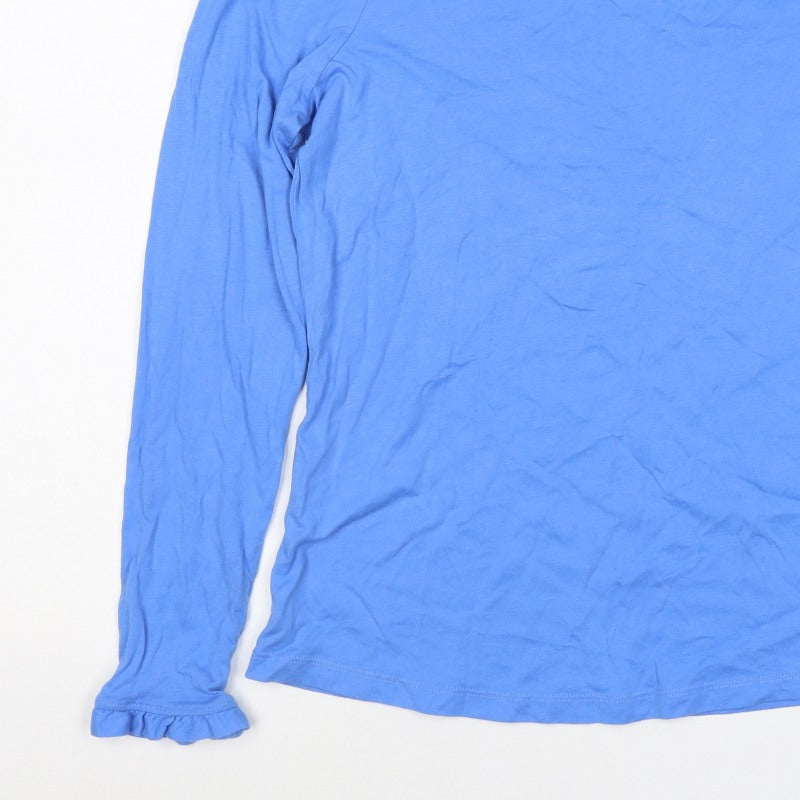 Boden Women Blue UK 14 Ruffle Neck Long Sleeve Jersey T-Shirt