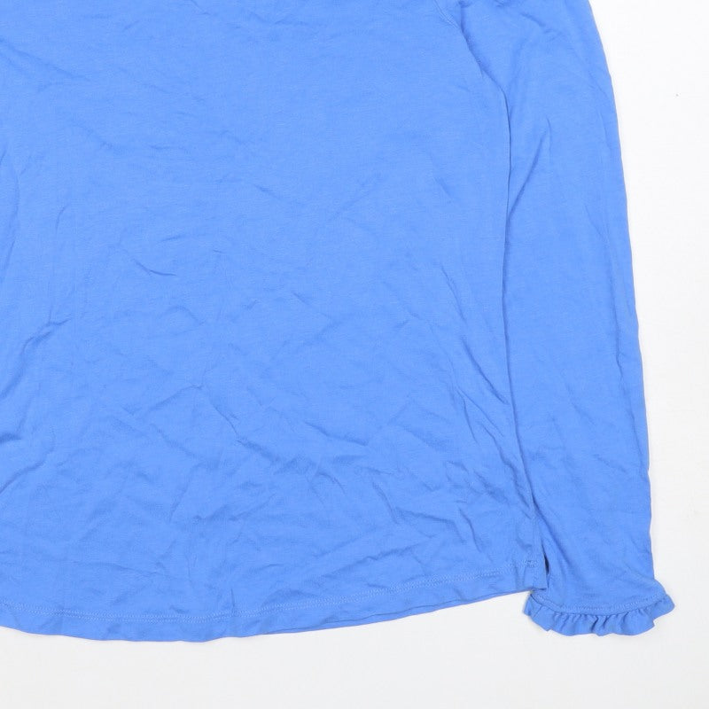 Boden Women Blue UK 14 Ruffle Neck Long Sleeve Jersey T-Shirt