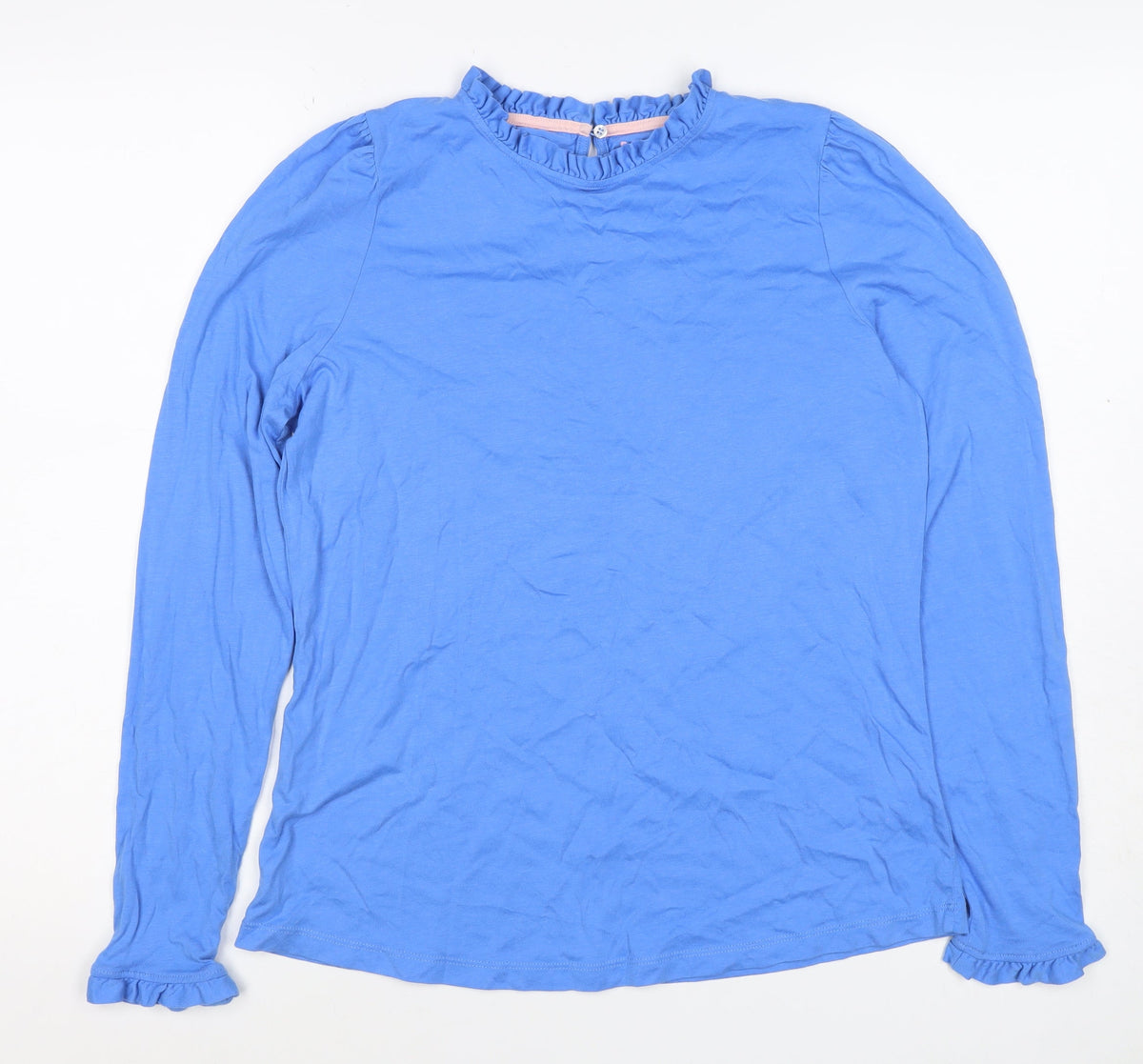 Boden Women Blue UK 14 Ruffle Neck Long Sleeve Jersey T-Shirt