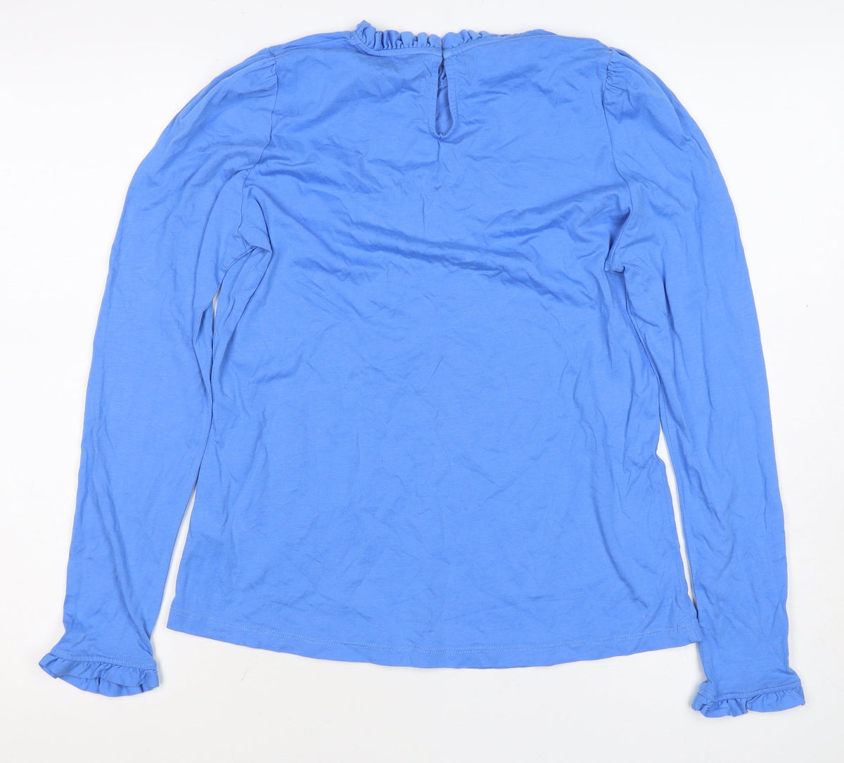 Boden Women Blue UK 14 Ruffle Neck Long Sleeve Jersey T-Shirt