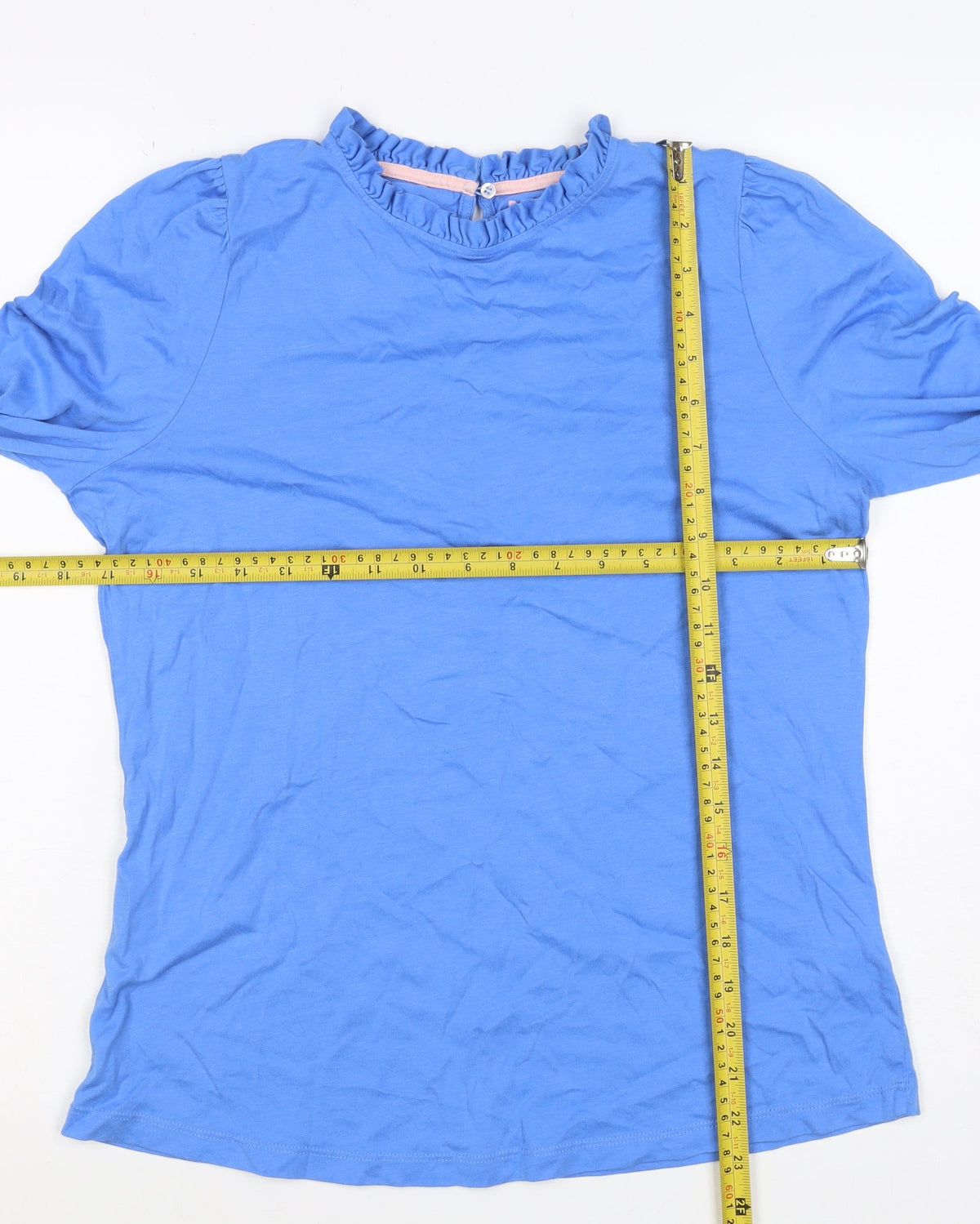 Boden Women Blue UK 14 Ruffle Neck Long Sleeve Jersey T-Shirt