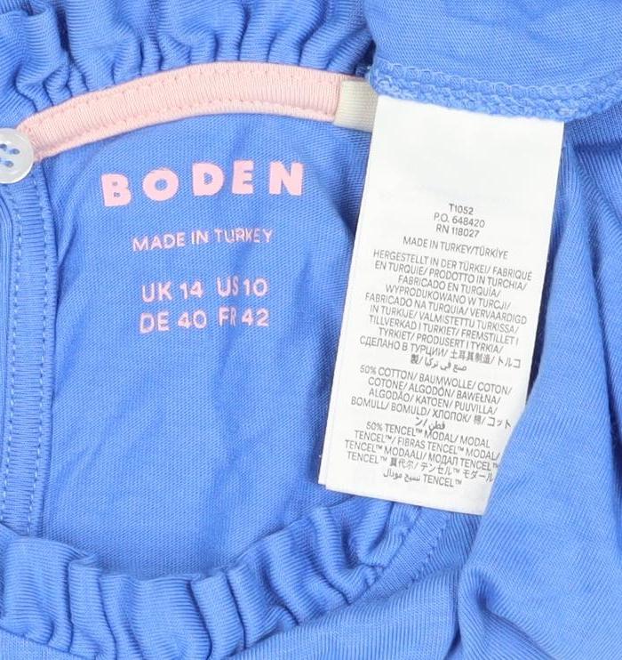 Boden Women Blue UK 14 Ruffle Neck Long Sleeve Jersey T-Shirt
