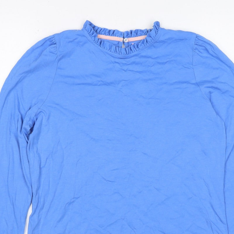 Boden Women Blue UK 14 Ruffle Neck Long Sleeve Jersey T-Shirt