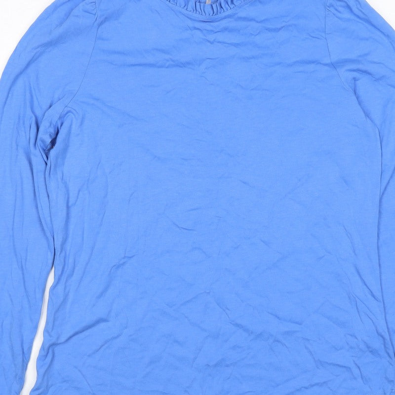 Boden Women Blue UK 14 Ruffle Neck Long Sleeve Jersey T-Shirt