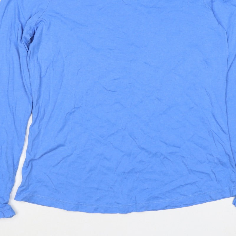 Boden Women Blue UK 14 Ruffle Neck Long Sleeve Jersey T-Shirt