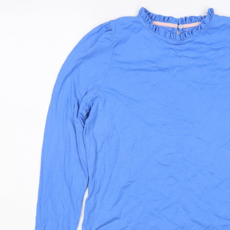 Boden Women Blue UK 14 Ruffle Neck Long Sleeve Jersey T-Shirt