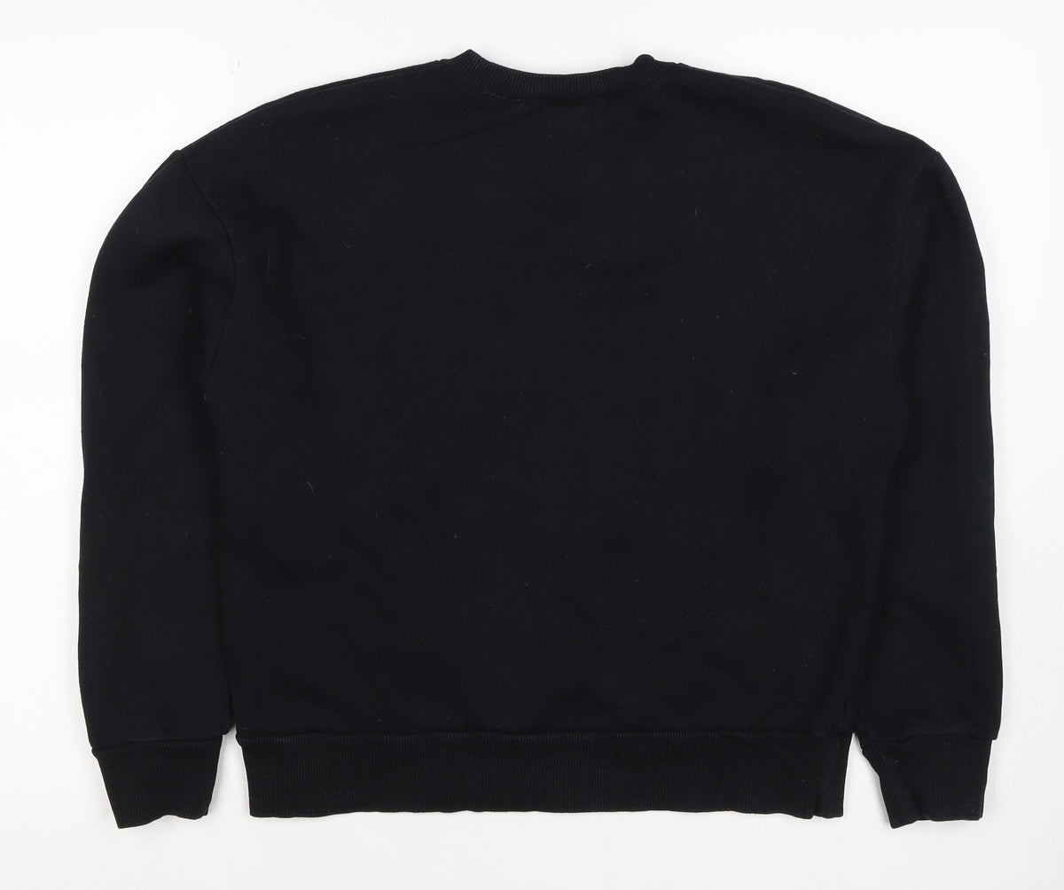 Zara Women Black S Pullover Sweatshirt Embroidered Abstract Face Crew Neck