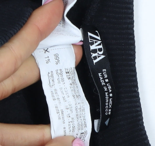 Zara Women Black S Pullover Sweatshirt Embroidered Abstract Face Crew Neck