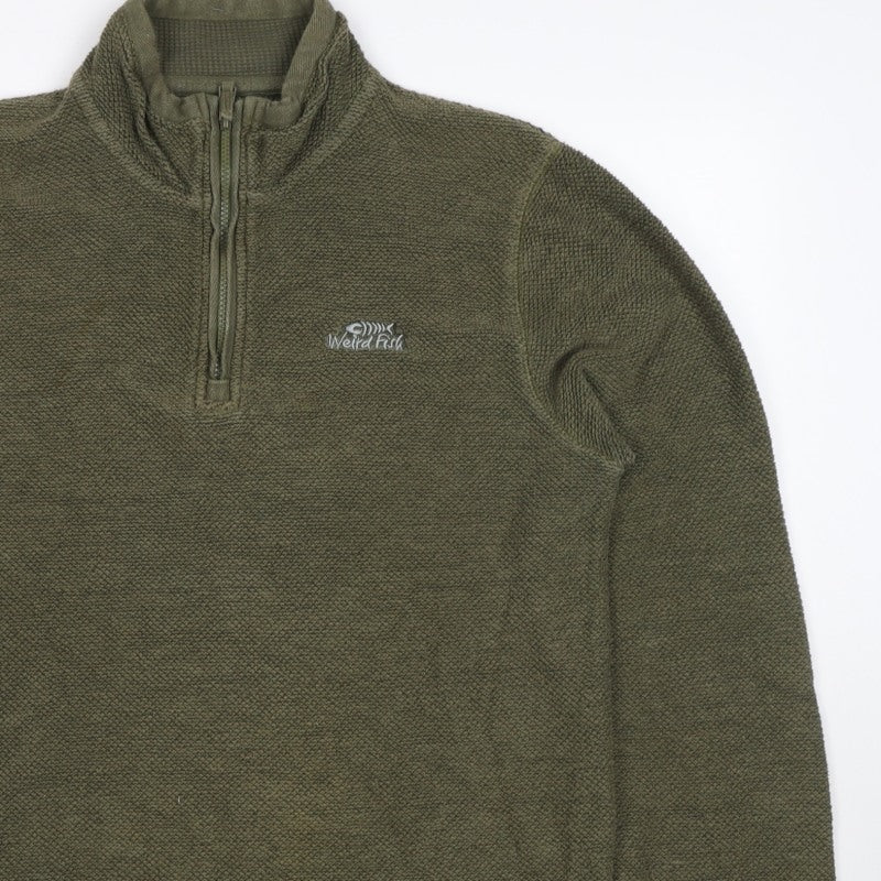 Weird Fish Men’s Green M 1/4 Zip High Neck Textured Sweatshirt
