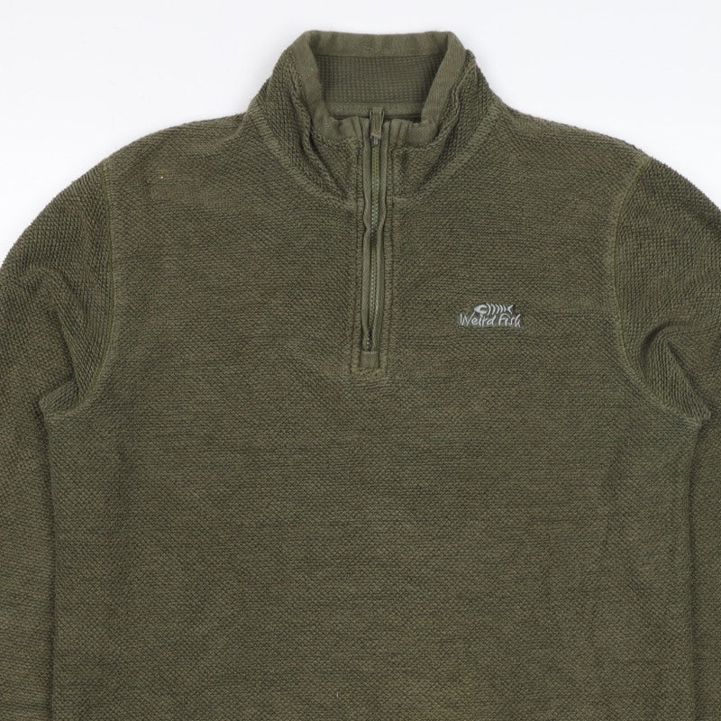 Weird Fish Men’s Green M 1/4 Zip High Neck Textured Sweatshirt
