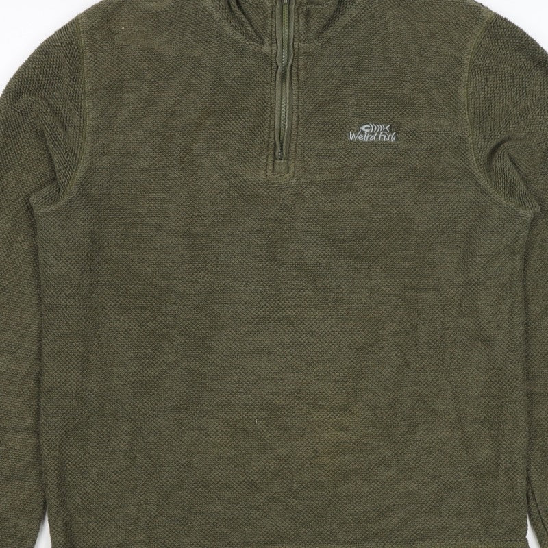 Weird Fish Men’s Green M 1/4 Zip High Neck Textured Sweatshirt