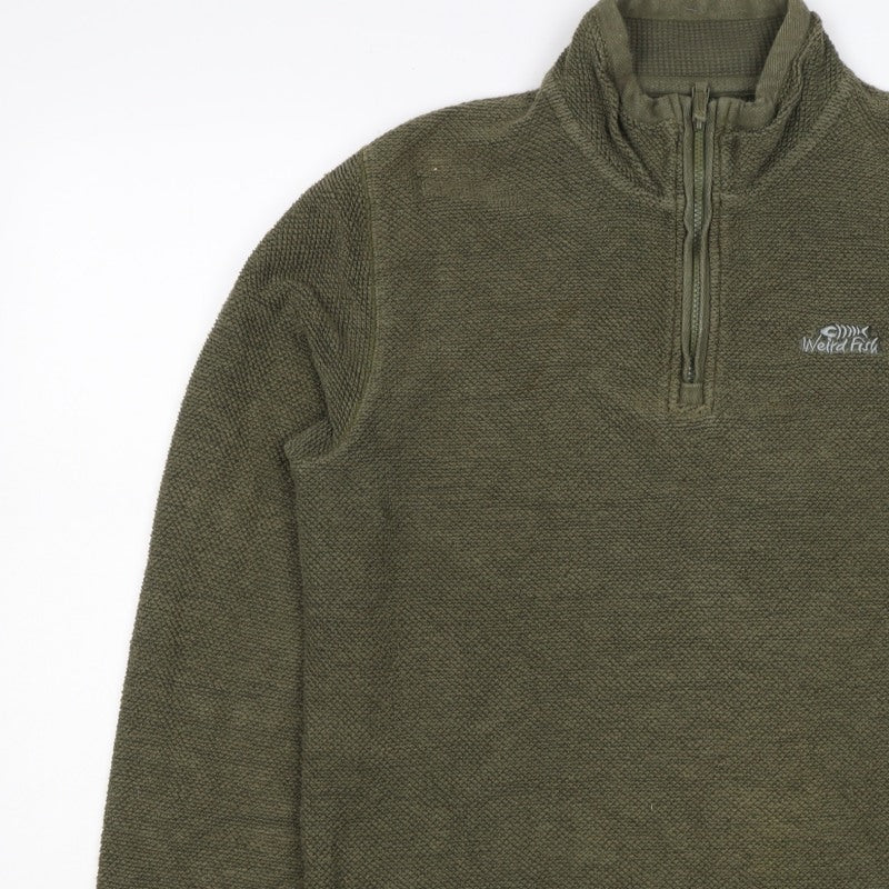 Weird Fish Men’s Green M 1/4 Zip High Neck Textured Sweatshirt