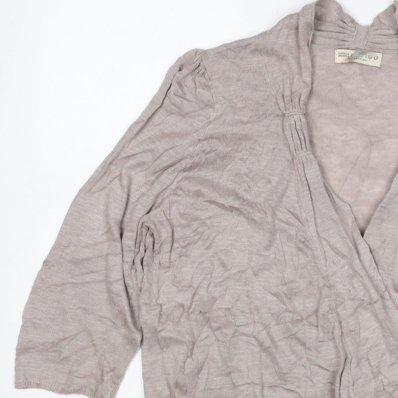 Marks & Spencer Women Beige UK 16 Open Ruffle Cardigan Linen Blend