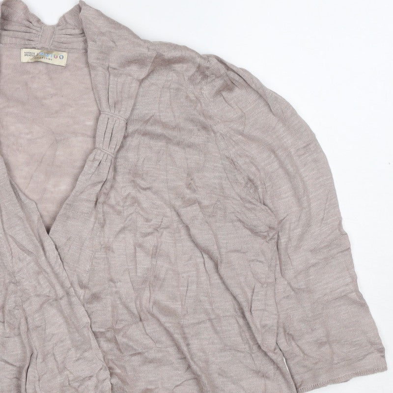 Marks & Spencer Women Beige UK 16 Open Ruffle Cardigan Linen Blend