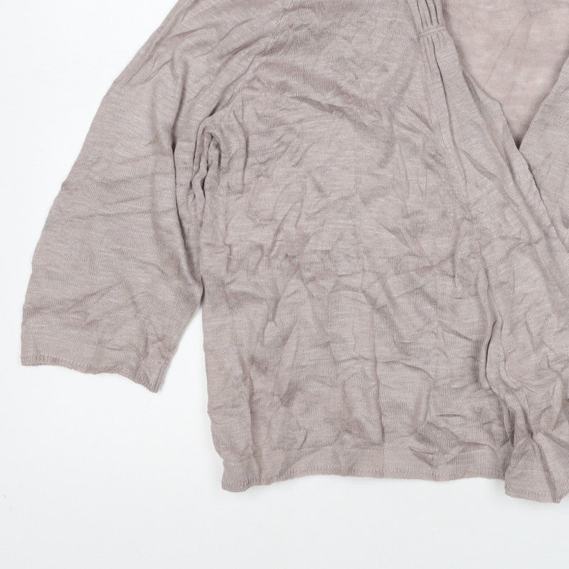 Marks & Spencer Women Beige UK 16 Open Ruffle Cardigan Linen Blend