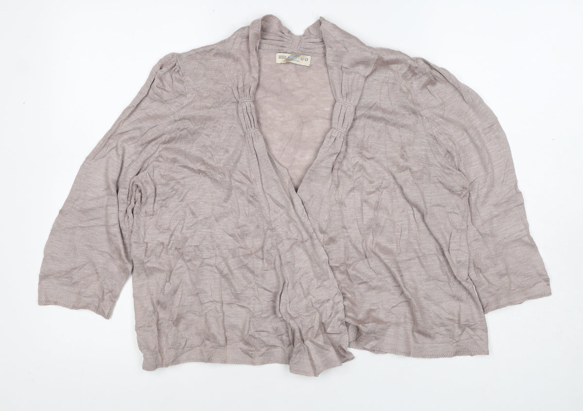 Marks & Spencer Women Beige UK 16 Open Ruffle Cardigan Linen Blend