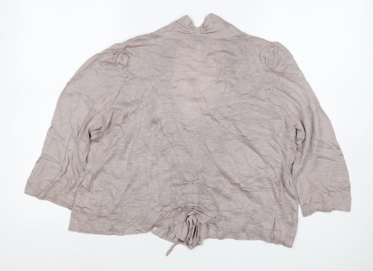 Marks & Spencer Women Beige UK 16 Open Ruffle Cardigan Linen Blend