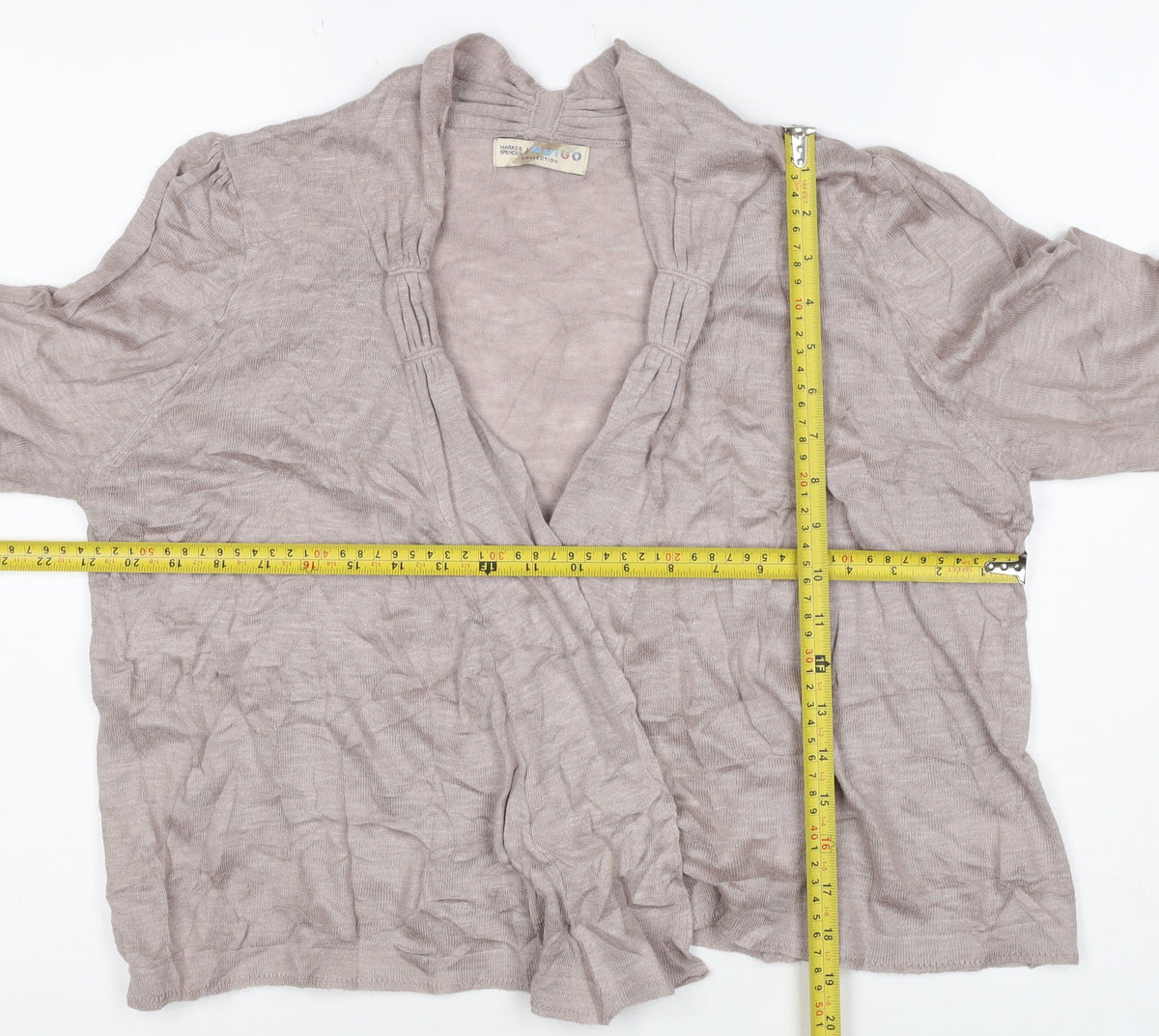 Marks & Spencer Women Beige UK 16 Open Ruffle Cardigan Linen Blend