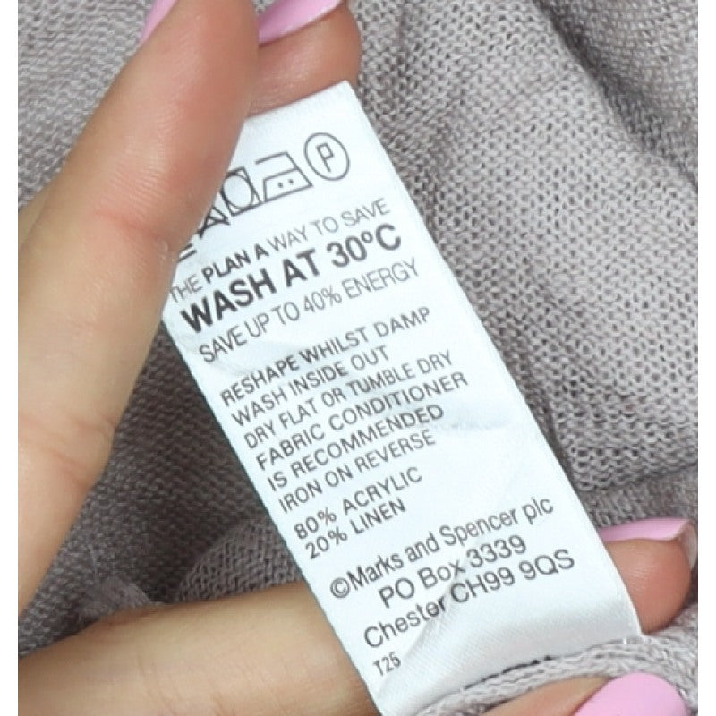 Marks & Spencer Women Beige UK 16 Open Ruffle Cardigan Linen Blend