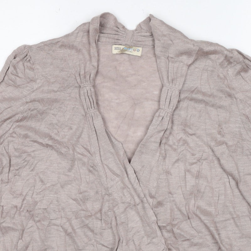 Marks & Spencer Women Beige UK 16 Open Ruffle Cardigan Linen Blend