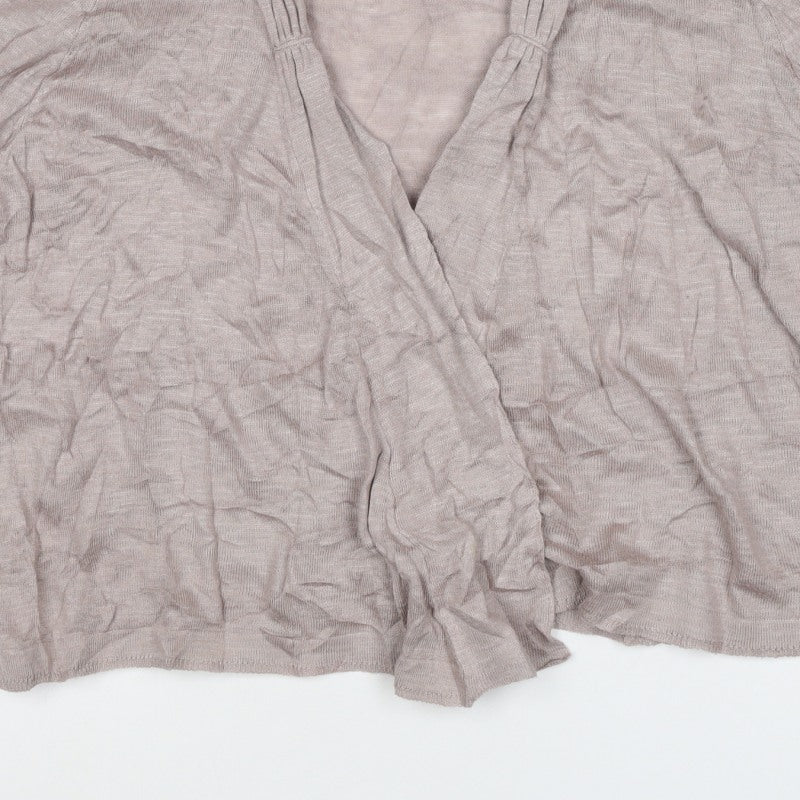 Marks & Spencer Women Beige UK 16 Open Ruffle Cardigan Linen Blend