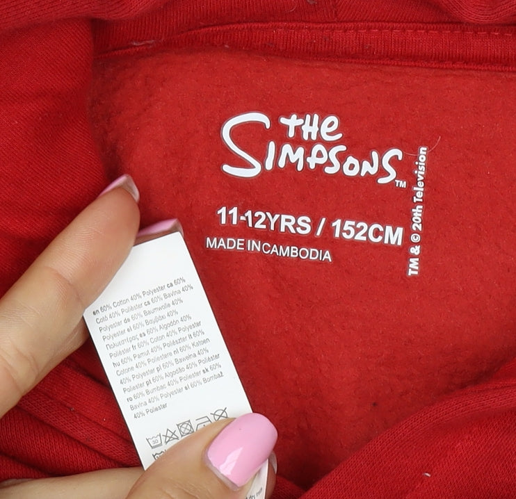 The Simpsons Boys Red 11-12 Years Bart Graphic Pullover Hoodie