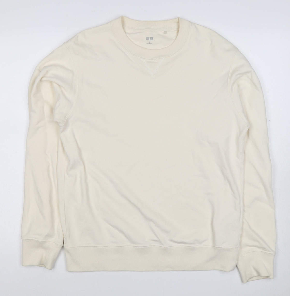 Uniqlo Men’s Ivory S Crew Neck Cotton Pullover Sweatshirt