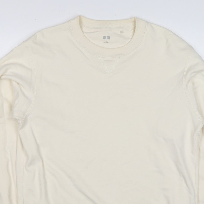 Uniqlo Men’s Ivory S Crew Neck Cotton Pullover Sweatshirt