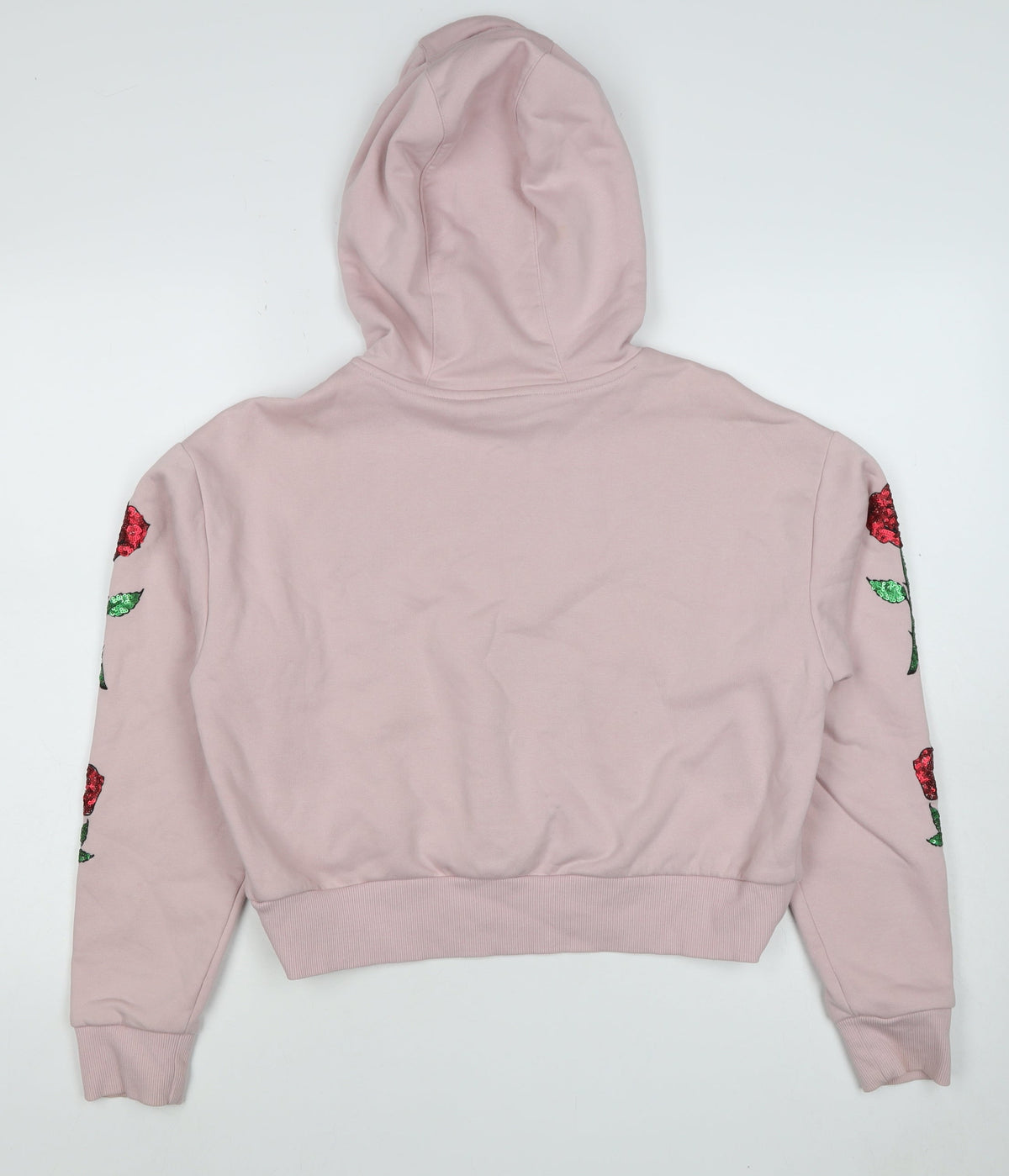 Topshop Women Pink UK 6 Rose Sequin Floral Drawstring Pullover Hoodie