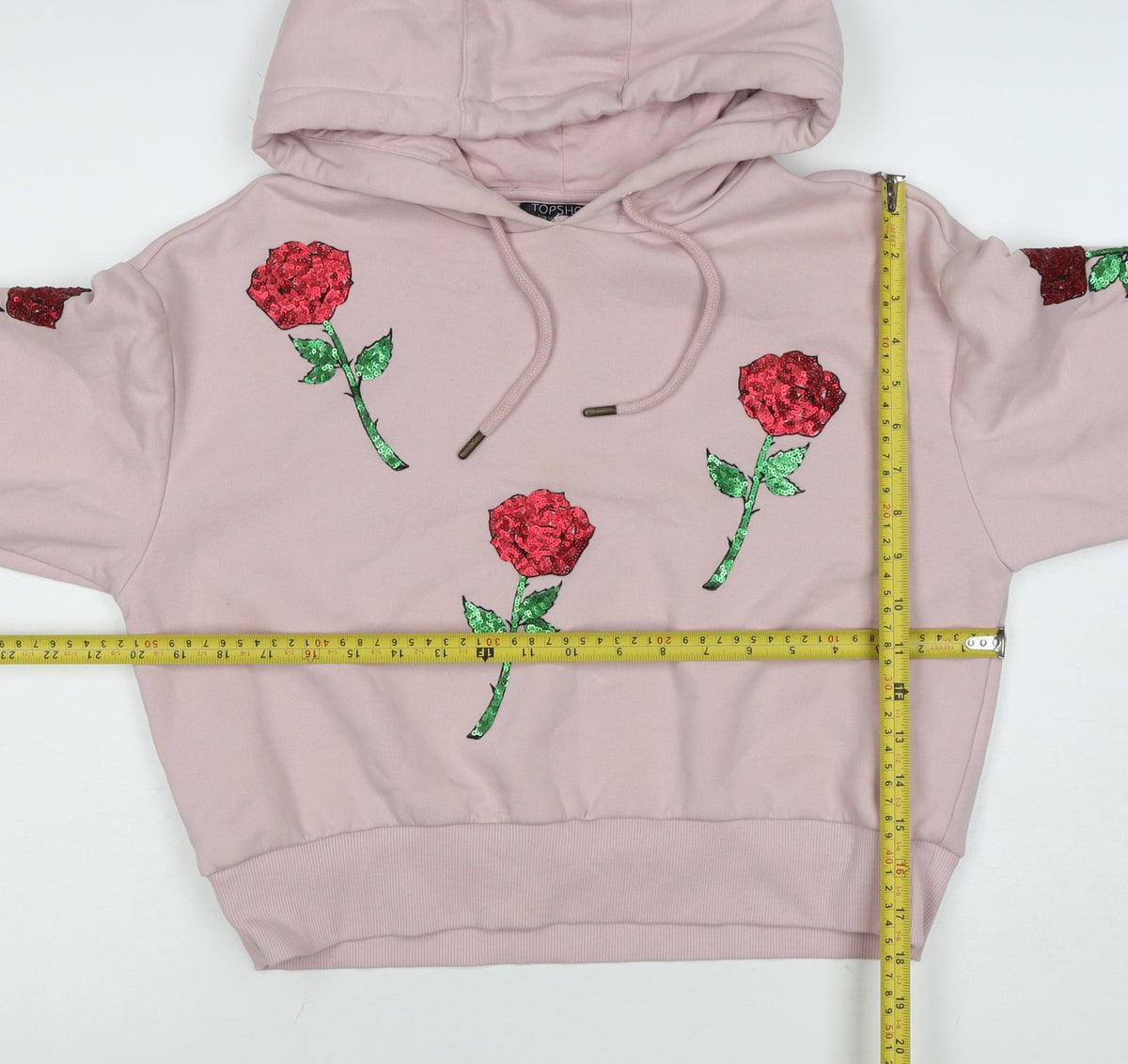 Topshop Women Pink UK 6 Rose Sequin Floral Drawstring Pullover Hoodie
