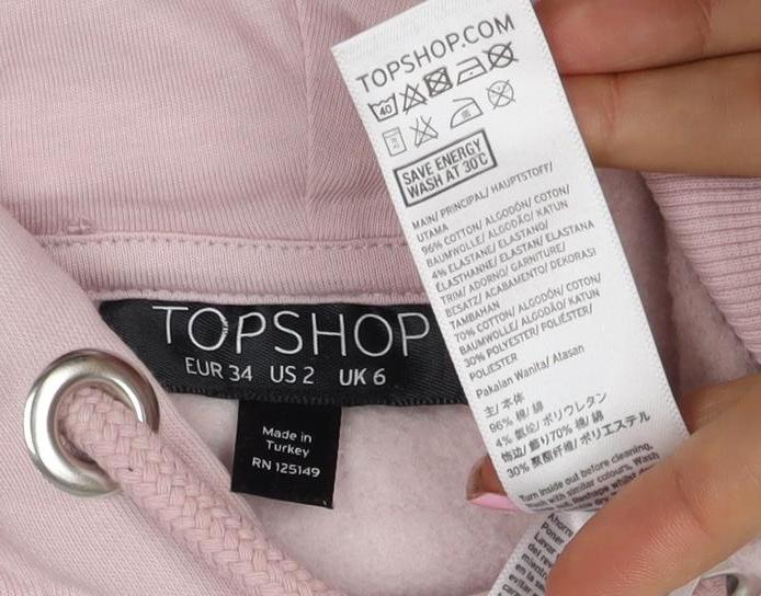 Topshop Women Pink UK 6 Rose Sequin Floral Drawstring Pullover Hoodie
